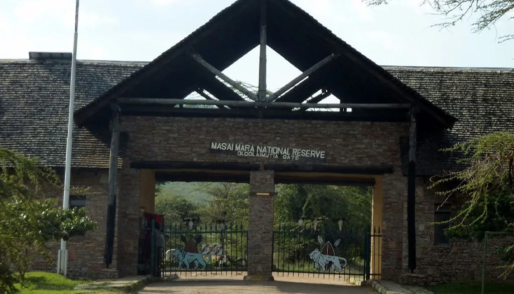 The brick and stone archway of Sand River Gate at Masai Mara National Reserve.