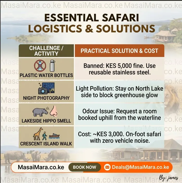Detailed infographic showing common challenges and practical solutions for a Kenya safari adventure.