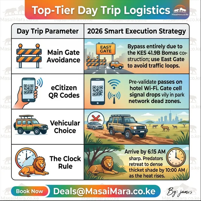Modern square infographic with professional logistics for a Nairobi National Park Day Trip.